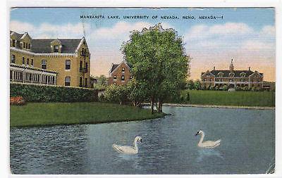 University of Nevada Reno Swans Manzanita Lake linen postcard