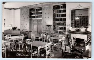 RPPC CHICAGO COLLEGE CLUB, Illinois IL~ PINE ROOM INTERIOR c1950s Photo Postcard
