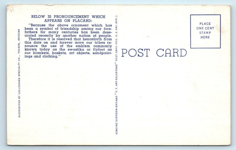 WW2 ERA  Postcard : NAVAJO Native Americans RENOUNCE Their DESIGN c1940s