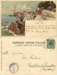 italy, NERVI, Panorama, Artist Signed Manuel Wielandt (1900) Postcard