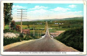 VINTAGE POSTCARD ON THE ROAD TO LUCERNE AND BAR HARBOR FROM BANGOR MAINE 1939
