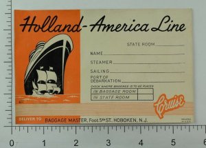 1940's-50's Holland-America Line Luggage Label Original E19