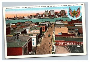 Vintage 1920's Postcard Ouellette Ave Windsor Ontario Canada - Detroit Skyline