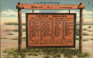 Montana Cattle Brands Sign on Prairie Linen Postcard