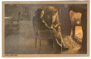 Woman and Man in Front of a Fireplace, Long Long Ago Romantic, Greeting Postcard