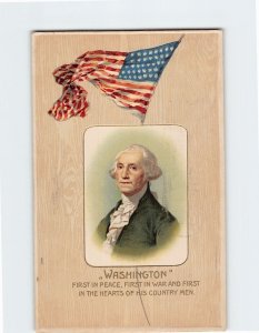 Postcard Greeting Card with Quote & George Washington US Flag Embossed Art Print