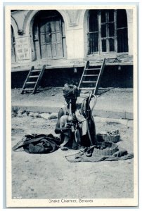 c1940's Snake Charmer Dancing from Basket Varanasi Uttar Pradesh India Postcard