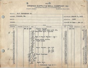 1950 Virginia Supply & Well Company Inc Atlanta Georgia 2-Page Invoice 13-100