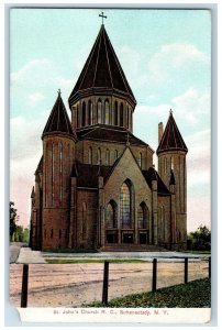 1907 St. John's Church R.C., Exterior Scene Schenectady New York NY Postcard