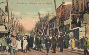 Spain Barcelona Rambla de las Flores Vintage Postcard 07.38