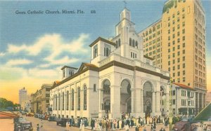 Miami Florida Gesu Catholic Church Linen Postcard Unused