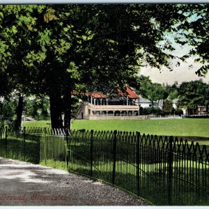 c1910s Gloucester, England Cricket Ground Pavilion Park Fence Path Trees A352