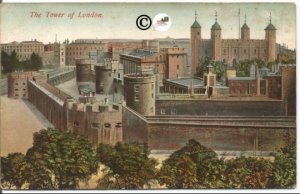 Vintage Postcard, The Tower of London located on the north bank of the River