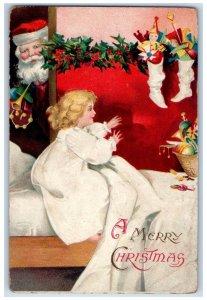 Christmas Santa Claus Stockings Full Of Toys Clapsaddle Embossed Postcard