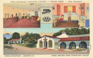 Dallas TX Grande Lodge 60 Apartments Tourist Lodge Multi-View Linen Postcard