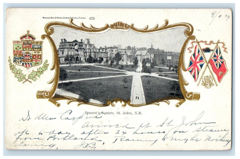 1904 Queen's Square St. John New Brunswick Canada Antique Posted Postcard
