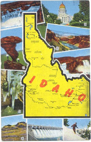 Linen Map Card of Idaho ID