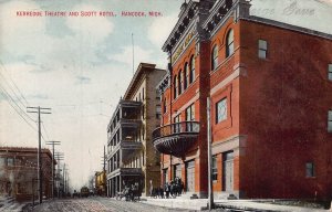 HANCOCK MICHIGAN~KERREDGE THEATRE & SCOTT HOTEL~1910s POSTCARD 