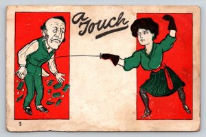 Fencing  Sword Fighting  Man With Money     Postcard