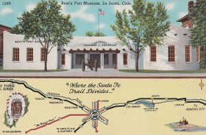 Route 50 Highway To Pueblo & Denver Bents Ford Museum La Junta Map Postcard