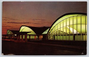 Airplane Aviation~Front of St Louis Municipal Airport At Night~Vintage Postcard