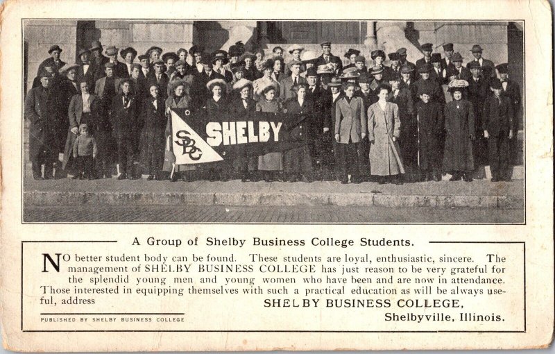 Shelby Business College Students, Shelbyville IL c1911 Vintage Postcard K74 