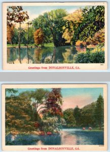 2 Postcards GREETINGS from DONALSONVILLE, Georgia GA ~ c1940s Seminole County