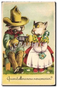 Old Postcard Cats Kitten When will we get married?