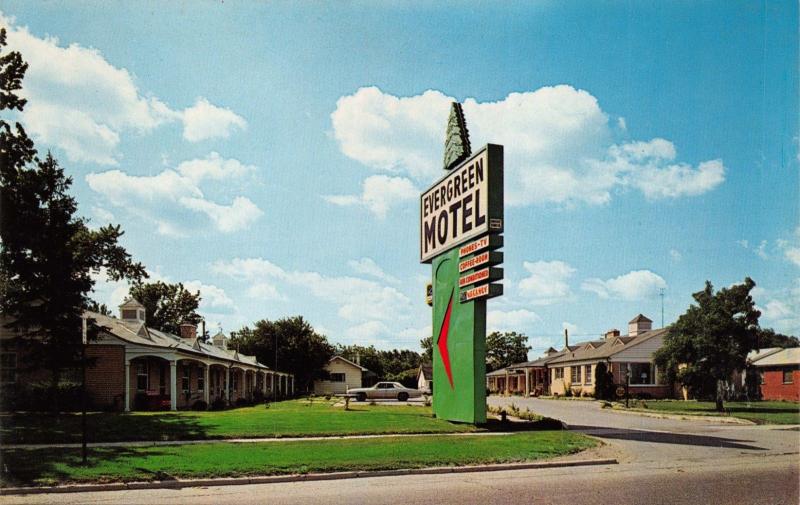 EVERGREEN MOTEL-U.S ROUTE 12-LARGE NEON SIGN-INKSTER MICHIGAN POSTCARD 