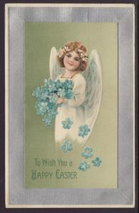 Happy Easter,Angel Holding Flowers Postcard