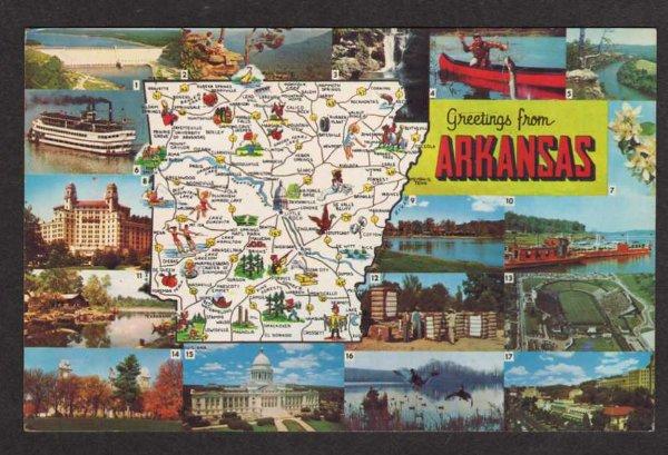 AR Greetings from ARKANSAS State Map Russellville Hardy
