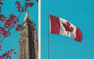 Classic view of the Peacetower and Canadian Flag on Parliament Hill Ottawa