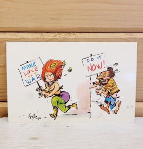 Vintage Postcard Plastichrome 1950s Humor Love and War 3.5 x 5.5 Unused CHROME