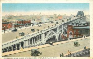 Autos 1918 Superior Avenue Bridge Cuyahoga CLEVELAND OHIO Braun postcard 3532