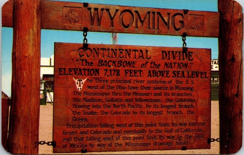 Wyoming Historic Continental Divide Information Sign Hwy US 30 Postcard Unused 