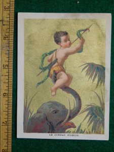 1870s-80s Young Boy with Spear Riding an Elephant Victorian Trade Card F17