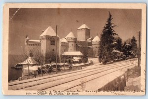 Veytaux Vaud Switzerland Postcard In Winter Chillon Castle 1908 Antique Posted