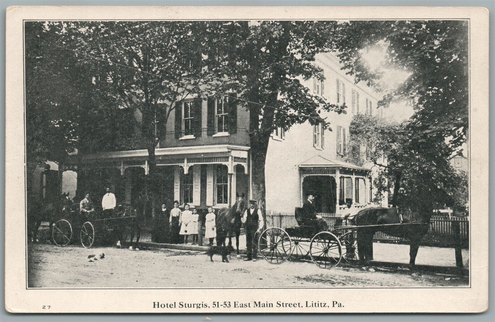 Lititz PA Hotel Sturgis Main Street Antique Postcard United States