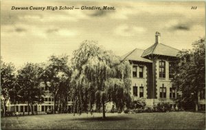 Dawson County High School Glendive Montana Postcard willow tree UNP Linen