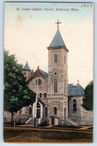 1909 St. John's Catholic Church Dirt Road Tower Rochester Minnesota MN Postcard