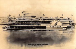 RPPC The Steamer, President, St Louis, MO, Message,Old Post Card