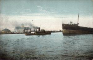 Cleveland OH Steamer Ship & Tug Cuyahoga River c1910 Postcard