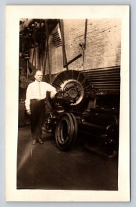 RPPC  Early Machine Shop  Belt Driven Lathe  c1910  Postcard