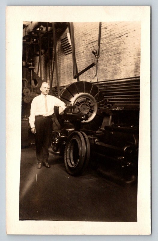 RPPC  Early Machine Shop  Belt Driven Lathe  c1910  Postcard