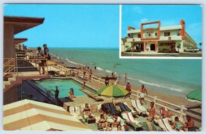 1950's THE BALI RESORT MOTEL MIAMI BEACH FL SWIMMING POOL OCEANFRONT POSTCARD