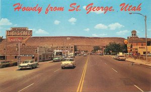 Postcard 1950s Utah St George autos Gas Station pumps McCo Colorpicture 22-13644