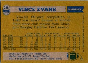 1982 Topps Football Card Vince Evans Chicago Bears sk8620