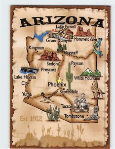 Postcard Map & Attractions Arizona USA