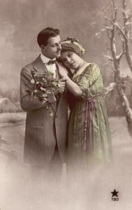 Vintage Postcard 1910's Romance  Sweet Couple Lovers Gentleman and Pretty Lady