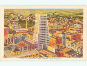 Unused Linen AERIAL VIEW OF TOWN Akron Ohio OH n3528